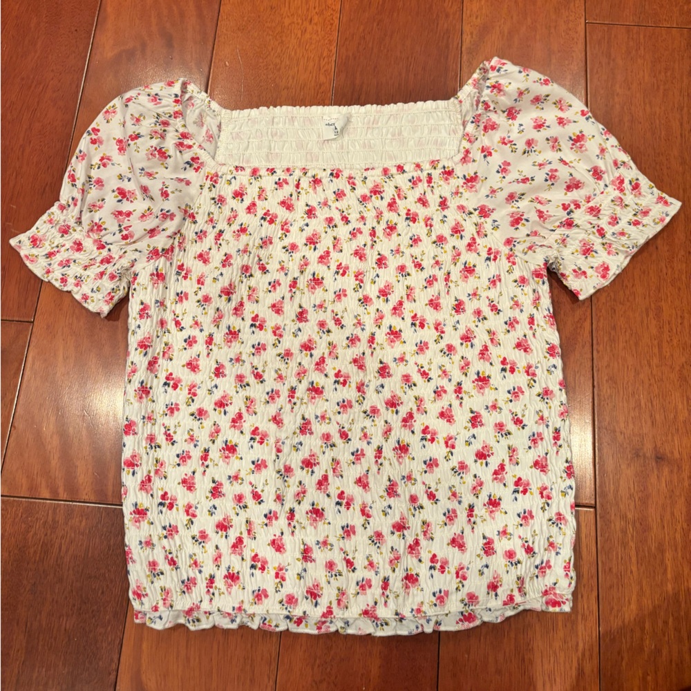 Abercrombie Kids Floral Smocked Top - White and Pink